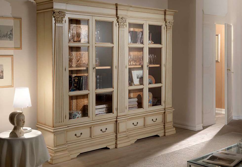 Bookcase with 4 glass doors and 2 drawers